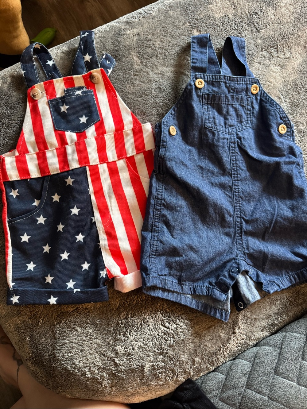 Carter's Patriotic Stars & Stripes Shortalls + Denim Blue Shortall